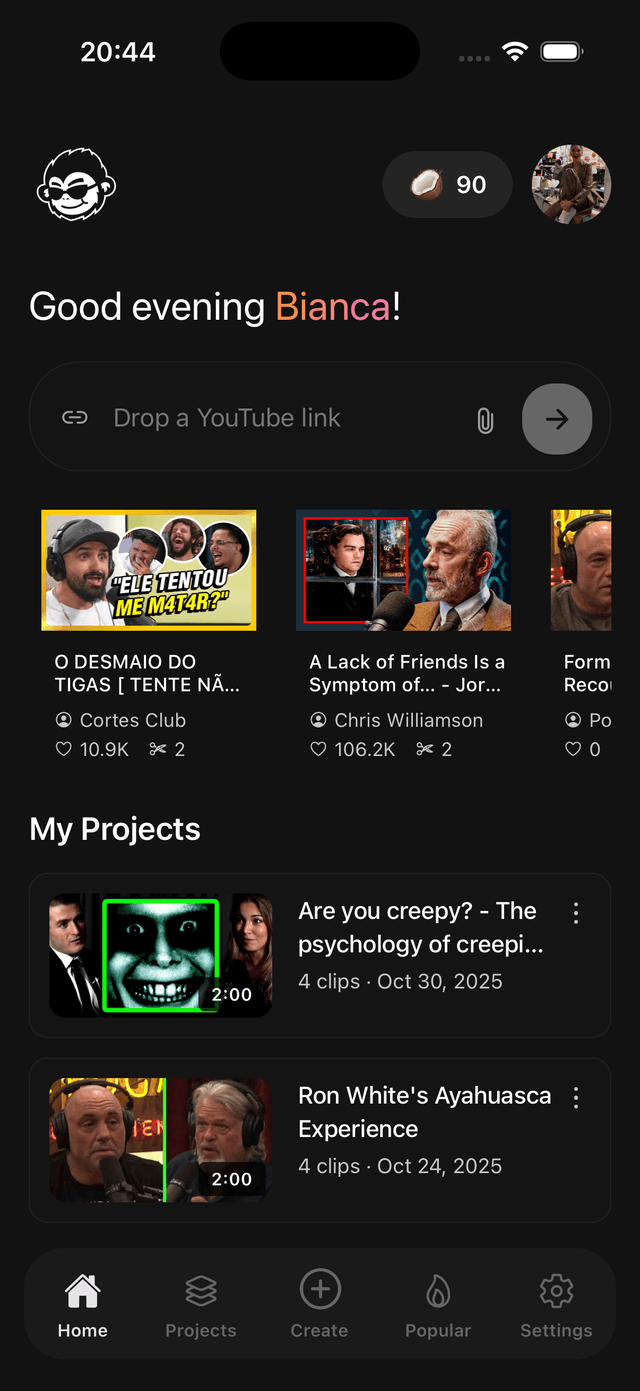 Generate clips screen
